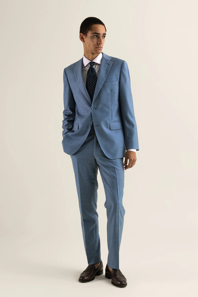 Vaaleansininen modern-fit villapuku