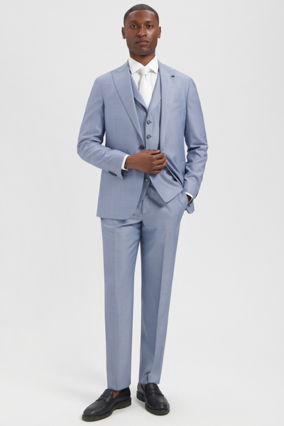 Vaaleansininen slim-fit villa-silkkipuku